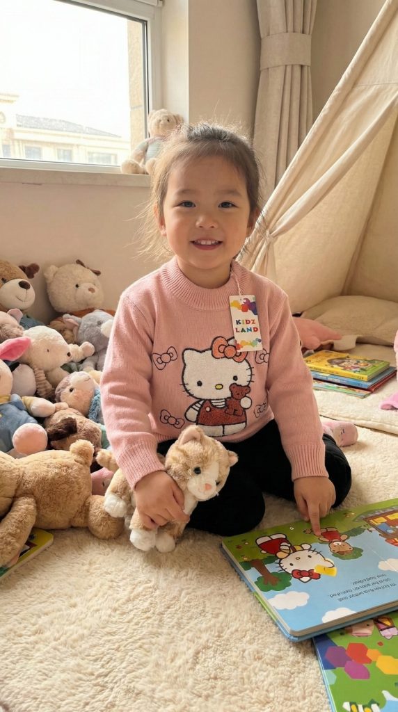 Kids Pink Hello Kitty Character Knit Pullover Sweater