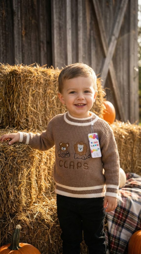 Kids Brown "BEARS" Graphic Ribbed Knit Sweater